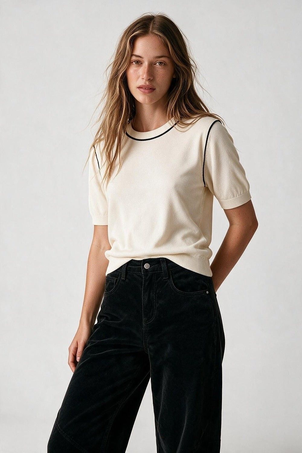 Lana Contrast Sweater-Ivory