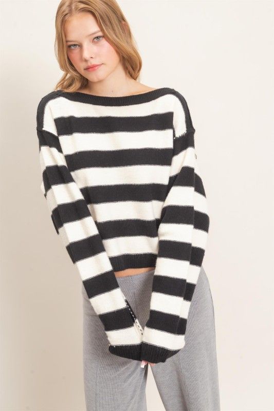 Kelsey Stripe Sweater-Blk