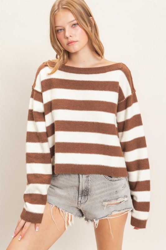 Kelsey Stripe Sweater-Brown