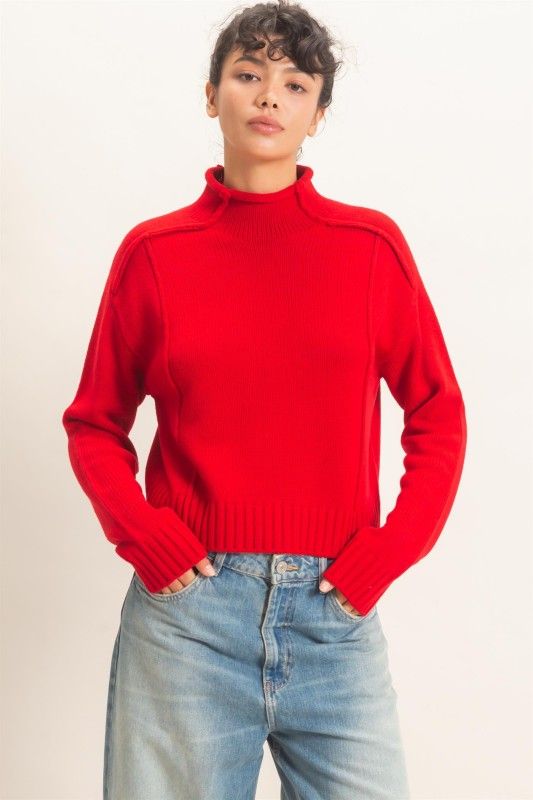 Kris Mockneck Sweater-Red