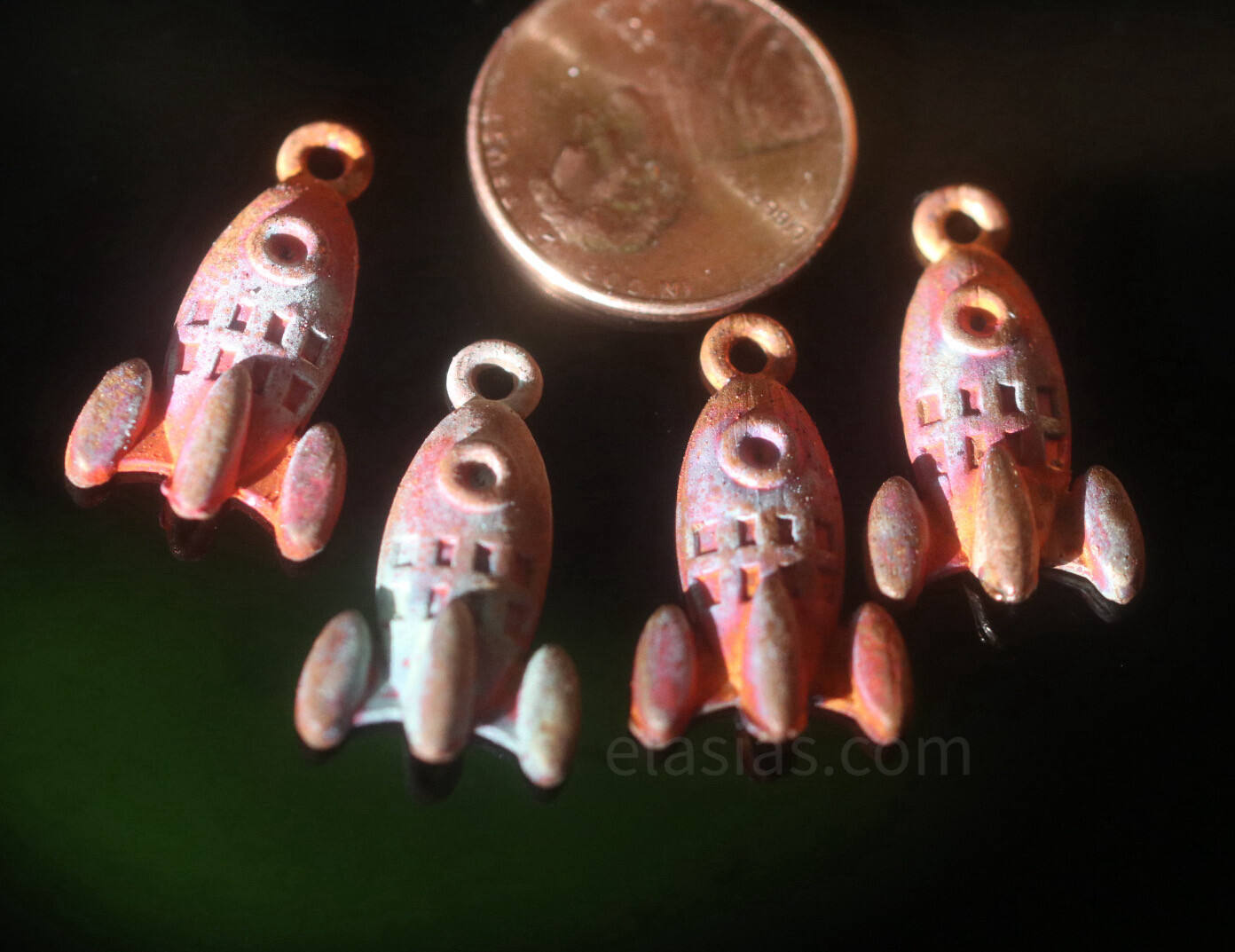 Flame Painted Copper Rocket Charms