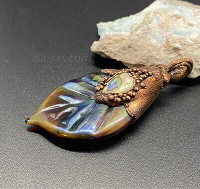 Abalone Leaf Glass And Copper Pendant