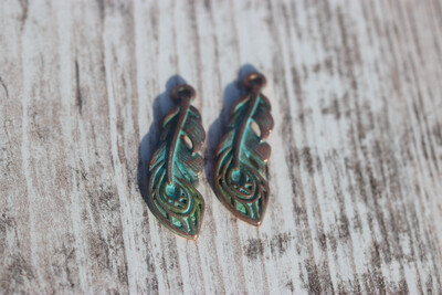 Copper Patina Peacock Feather Charms