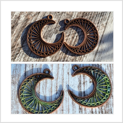 Copper Patina Moon Charms - Rays