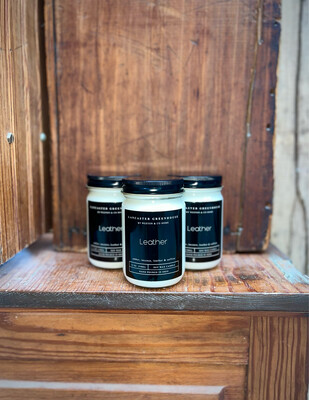 Soy Candle Leather Scent (12 oz jar) $16.50