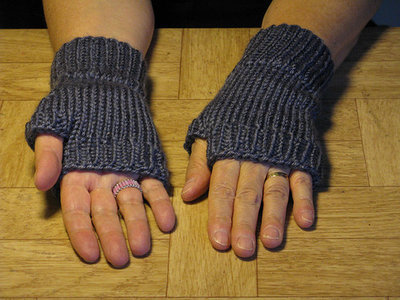 Knit Blue Finger-less Hand Warmers - Size medium