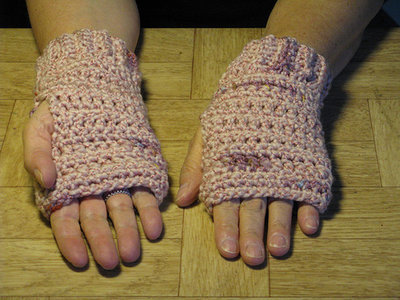 Crochet Pink Finger-less Hand Warmers - size large