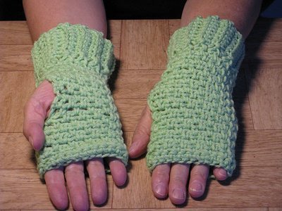 Crochet Green Finger-less Hand Warmers