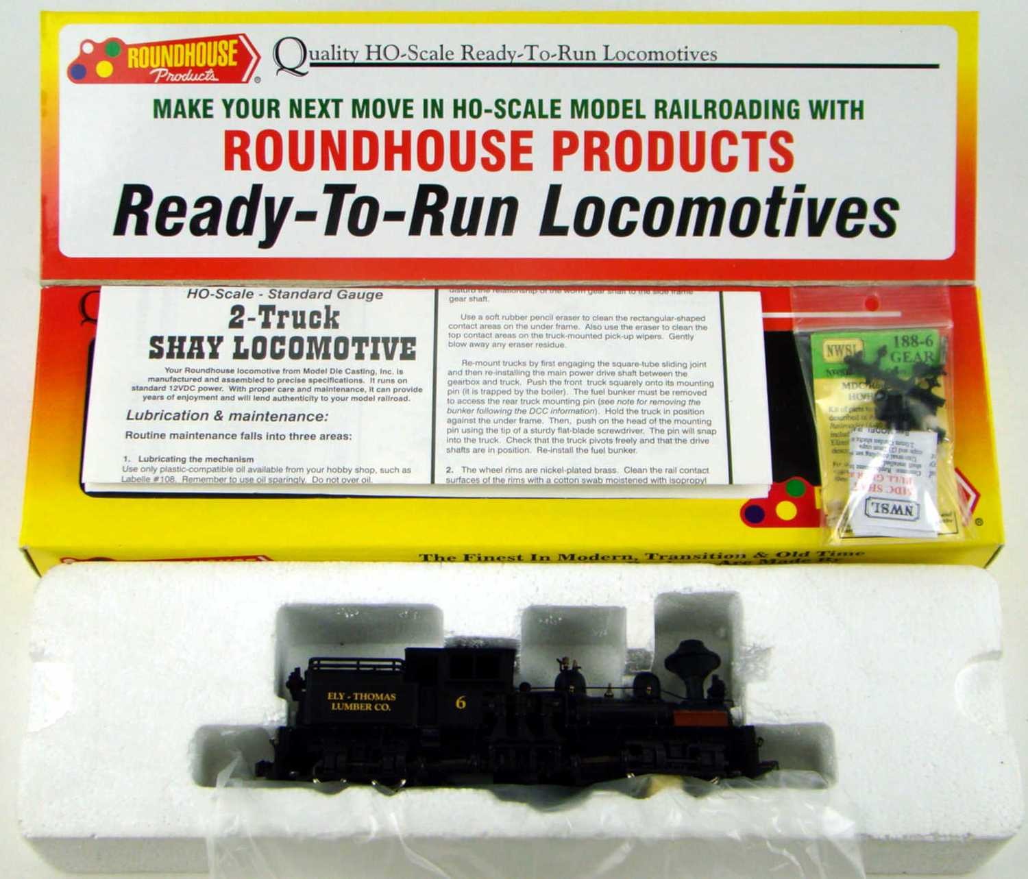 Roundhouse 56510-00204 Ely Thomas 2-Truck Shay Locomotive w/NW Shortline Gears HO Scale
