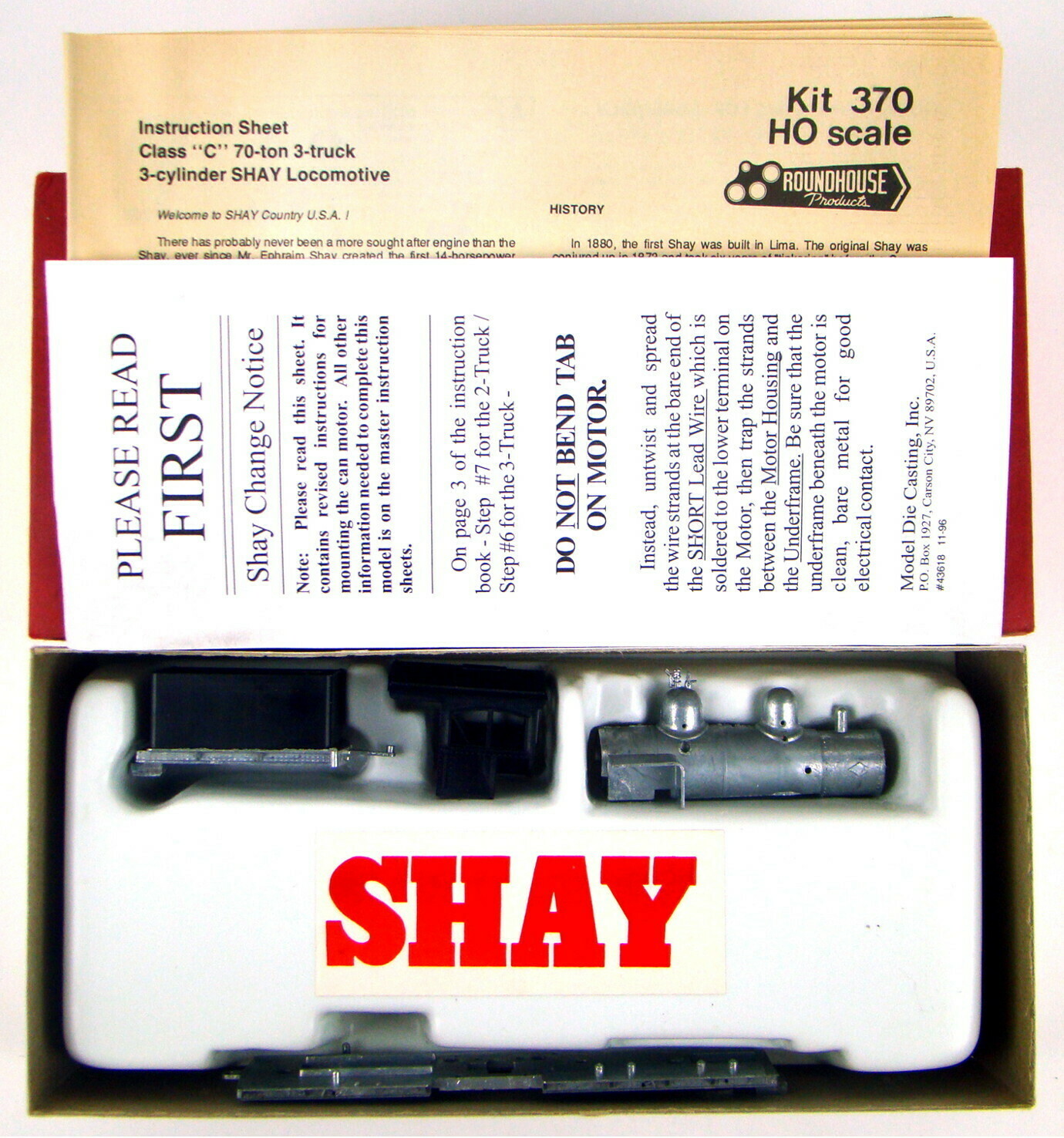 Roundhouse 370 Undecorated Class "C" 70 Ton 3Truck Shay Kit