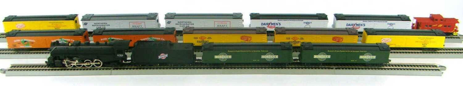 ​MRRHQ Custom C&amp;NW Dairyland Express 13 Car Reefer Freight Train with Custom Replica​ Class &quot;J&quot; 2-8-2 Mikado #2304 Locomotive HO Scale