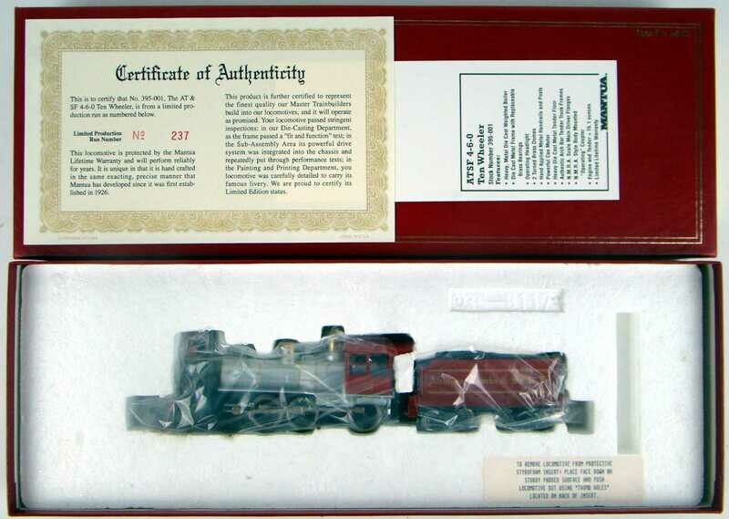 Mantua 395-001 Limited Edition Rogers AT&amp;SF 4-6-0 Ten Wheeler Locomotive HO Scale