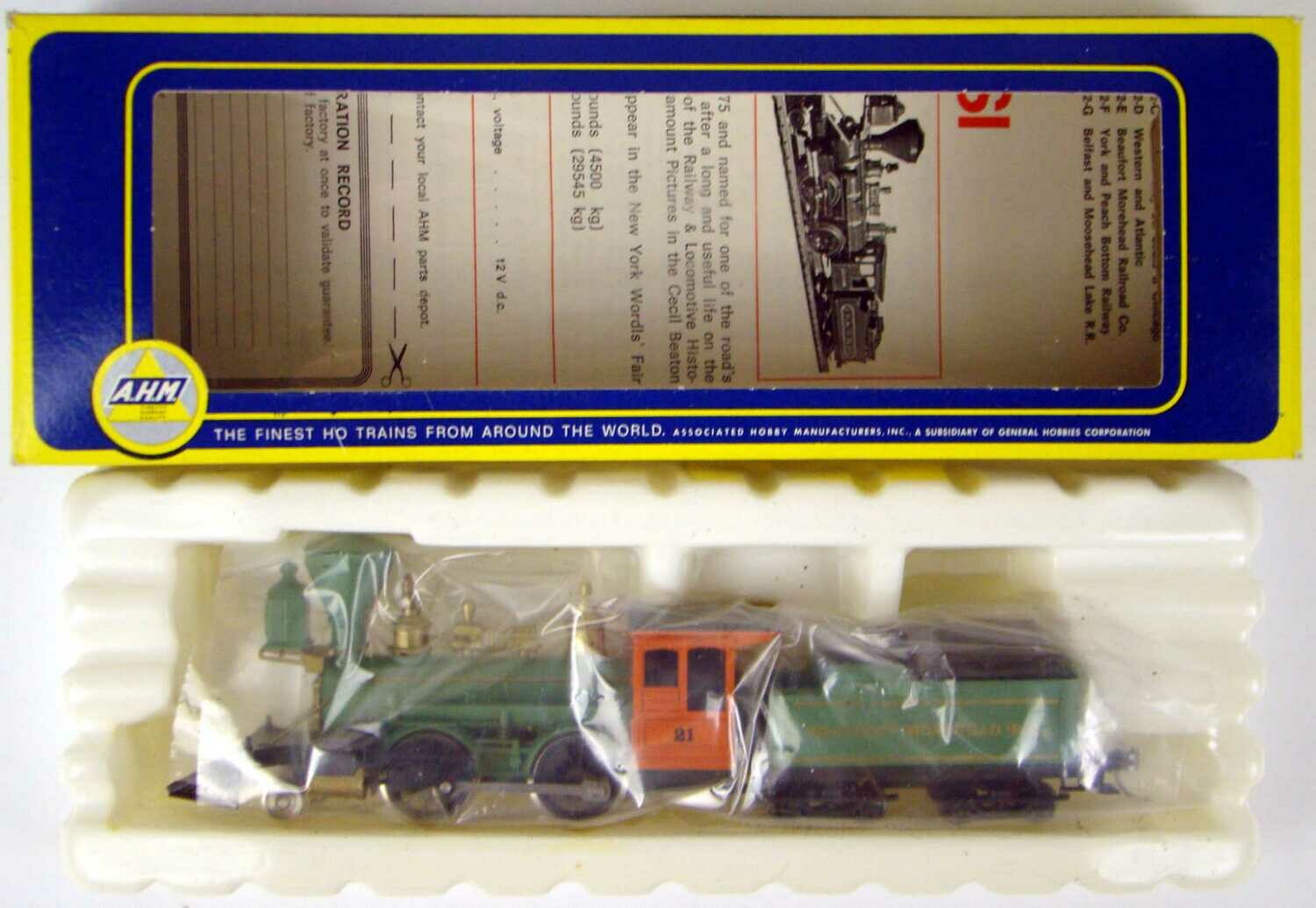 AHM 5072E Beaufort Morehead R.R.Co​ 2-4-0 &quot;Super&quot; Bowker Locomotive HO Scale