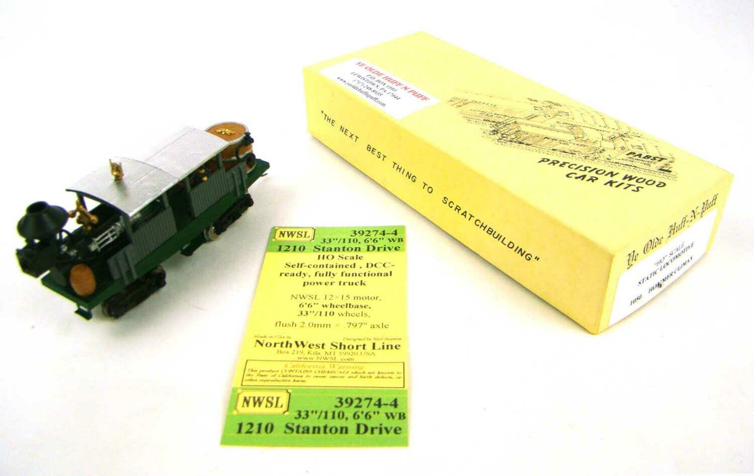 MRRHQ Custom &quot;Ye Olde Huff-N-Puff&quot; 1050 Hommer Climax Locomotive w/NWSL Stanton Drive, Crew &amp; LED Headlamp HO Scale