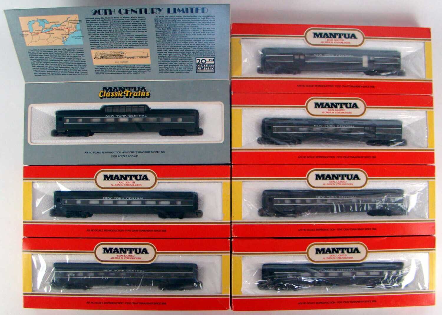 CLASSIC COMPLETE Mantua 7-Coach NYC 20th Century Limited Streamlined Coach Set HO Scale