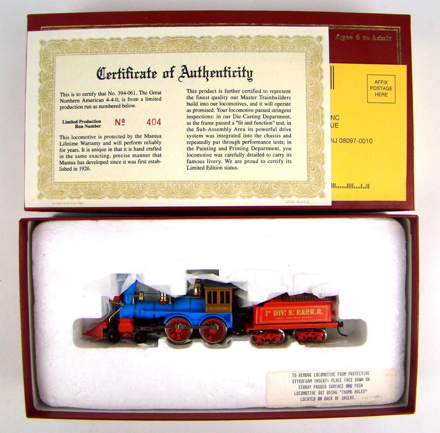 Mantua 394-061 "William Crooks" GN 4-4-0 Locomotive HO Scale