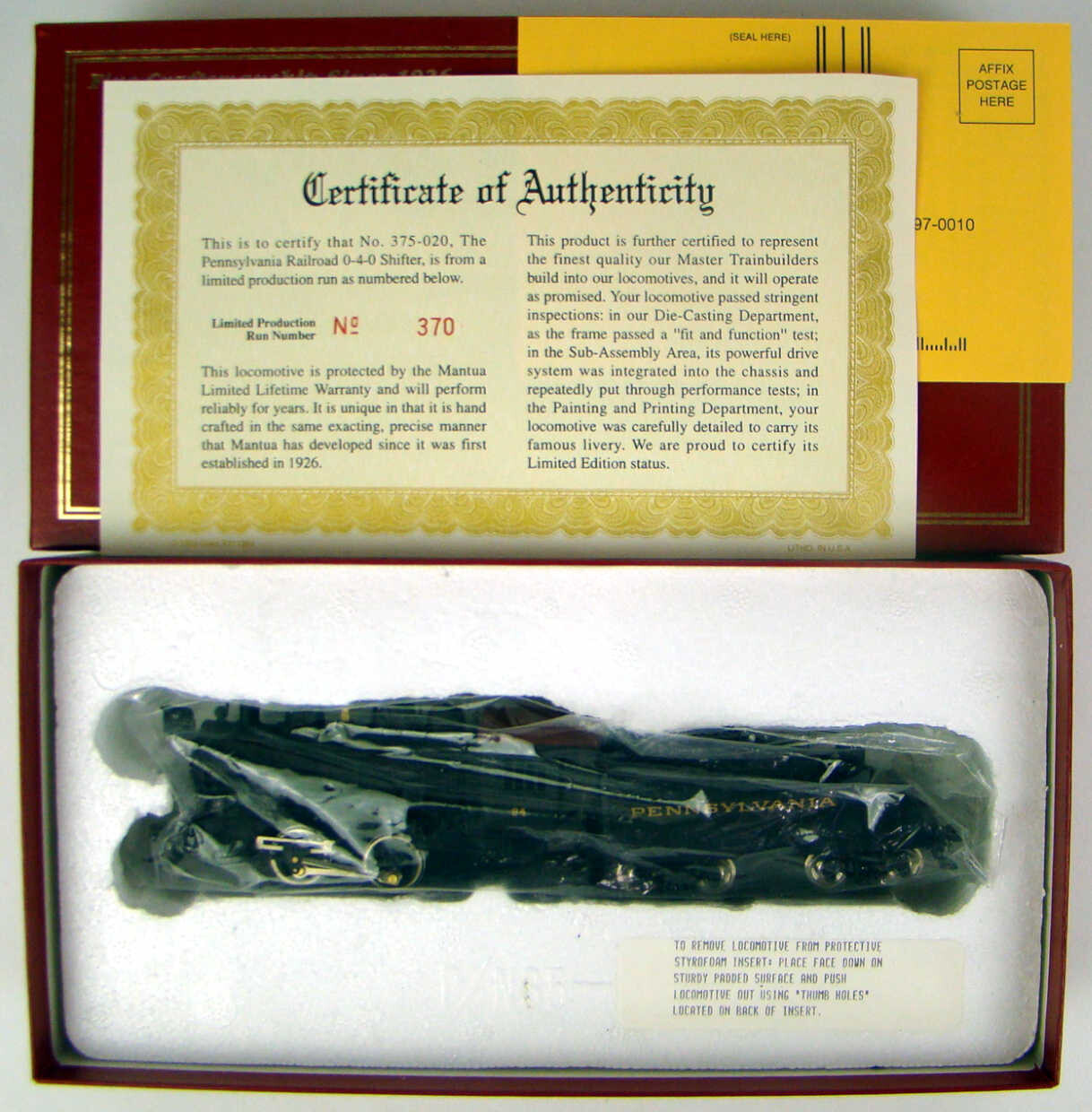 Mantua 375-020 PRR Class A4 0-4-0 Shifter Locomotive #94 w/Slope-Back Tender HO Scale