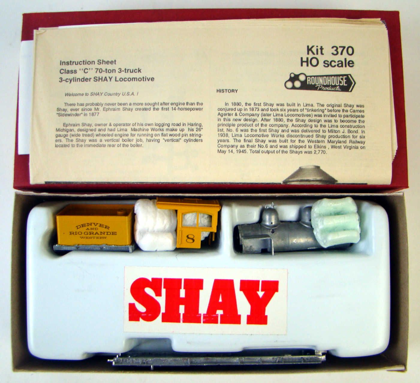Roundhouse 391 D&amp;RGW HOn3 Narrow Gauge Class &quot;B&quot; 42 Ton 3-Truck Shay Kit HO Scale