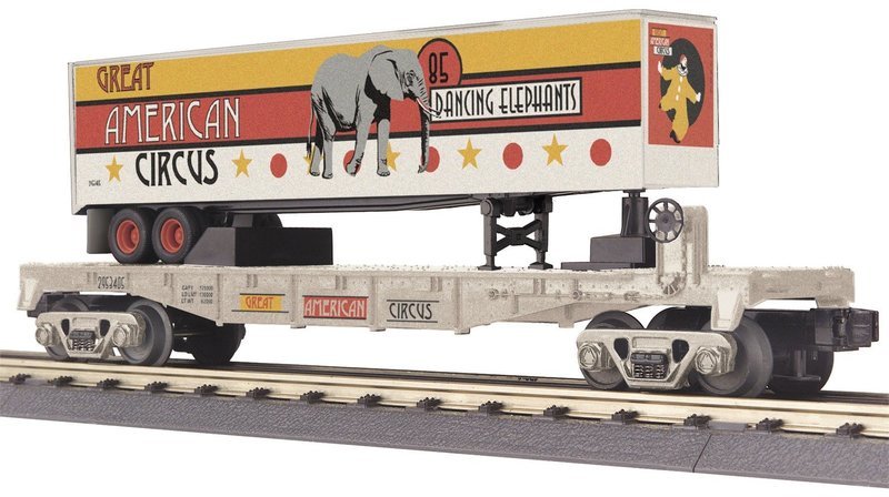MTH RailKing 3076179 Great American Circus Flat Car w/40&#39; Trailer O Scale