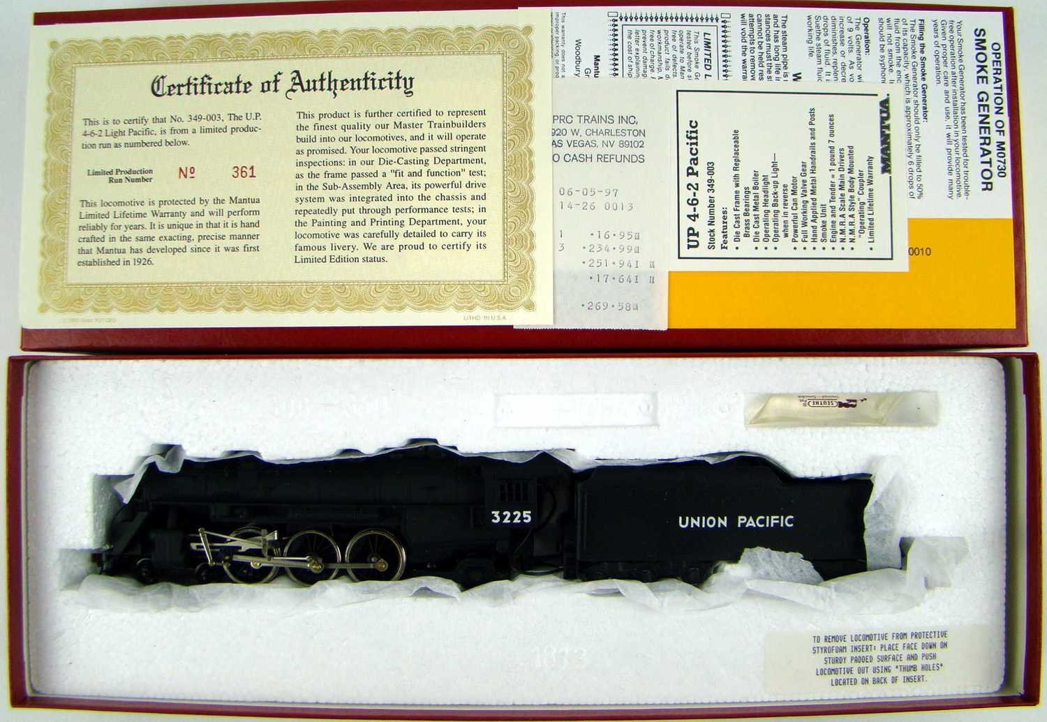 Mantua 349-003 UP 4-6-2 Light Pacific Locomotive w/Smoke HO Scale