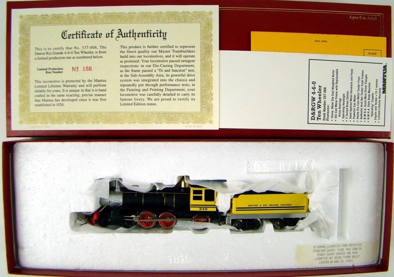 Mantua 337-008 Limited Edition Rogers D&amp;RGW 4-6-0 Dixie Bell Locomotive HO Scale