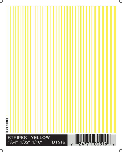 Woodland Scenics DT516 Yellow Stripes Decal Sheet