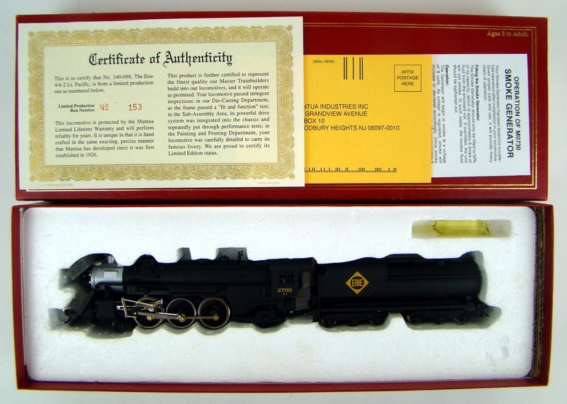 Mantua 340-098 Erie 4-6-2 Pacific Locomotive w/&quot;Vandy&quot; Tender and Smoke HO Scale