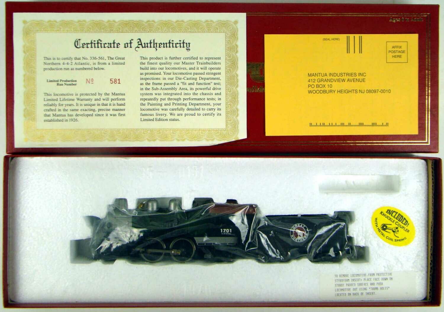 Mantua 336-561 Great Northern Class K-1 4-4-2 Atlantic Locomotive HO Scale