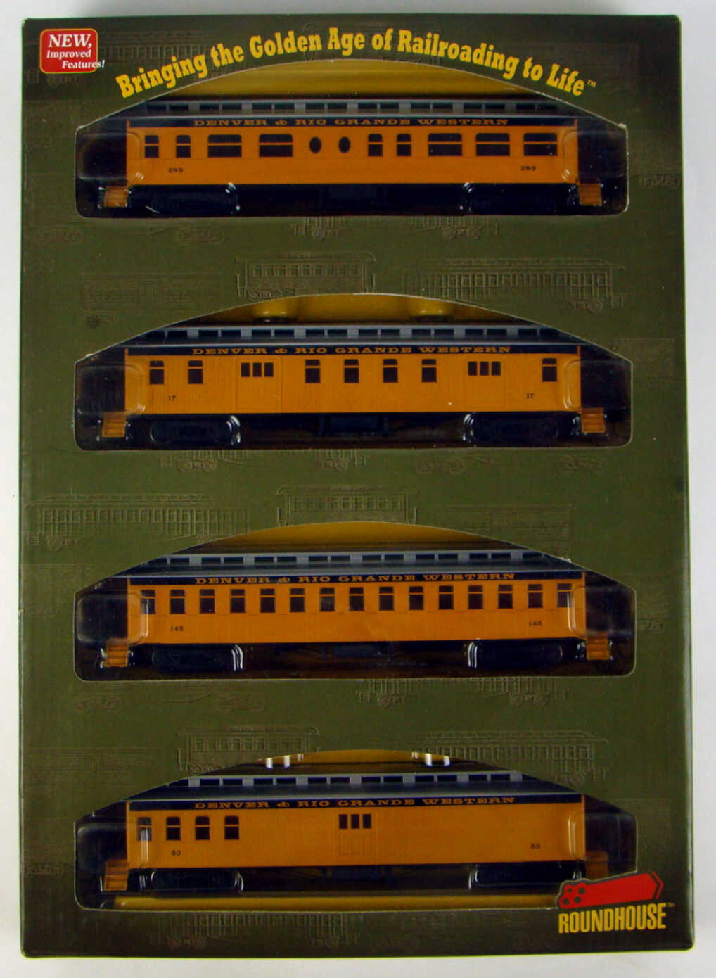 Athearn/Roundhouse 84835 D&amp;RGW 4-Car 50' Overland Coach Set HO Scale