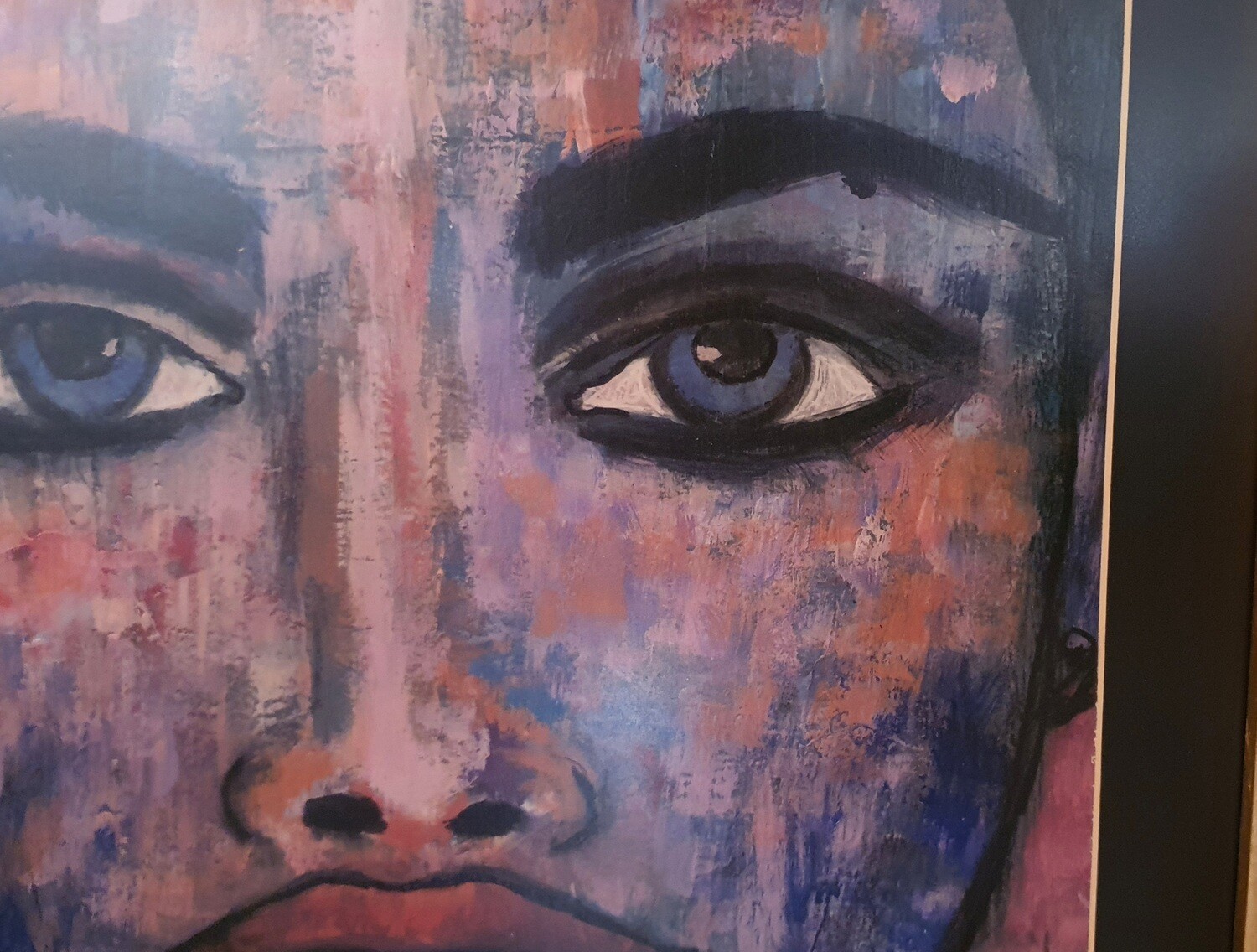 &quot;LA MUJER DE LOS OJOS&quot; ARTE TECNICA MIXTA CON MARCO HOJA ORO