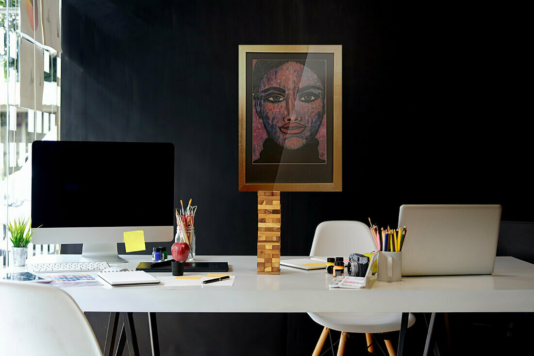 &quot;LA MUJER DE LOS OJOS&quot; ARTE TECNICA MIXTA CON MARCO HOJA ORO