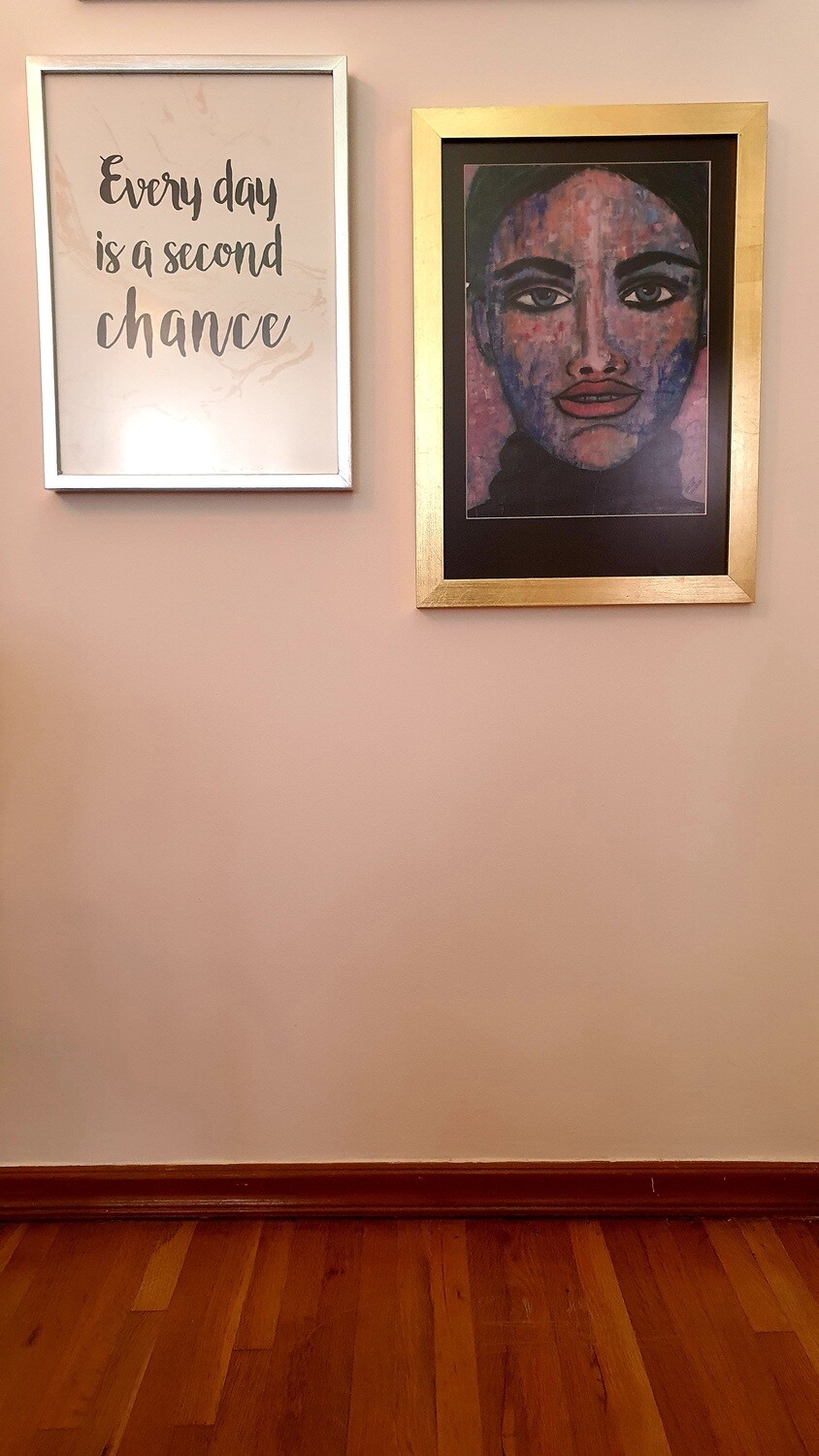 &quot;LA MUJER DE LOS OJOS&quot; ARTE TECNICA MIXTA CON MARCO HOJA ORO