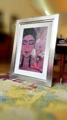 "HACIA ADENTRO" OBRA ORIGINAL, DE TECNICA MIXTA, ENMARCADO PLATEADO