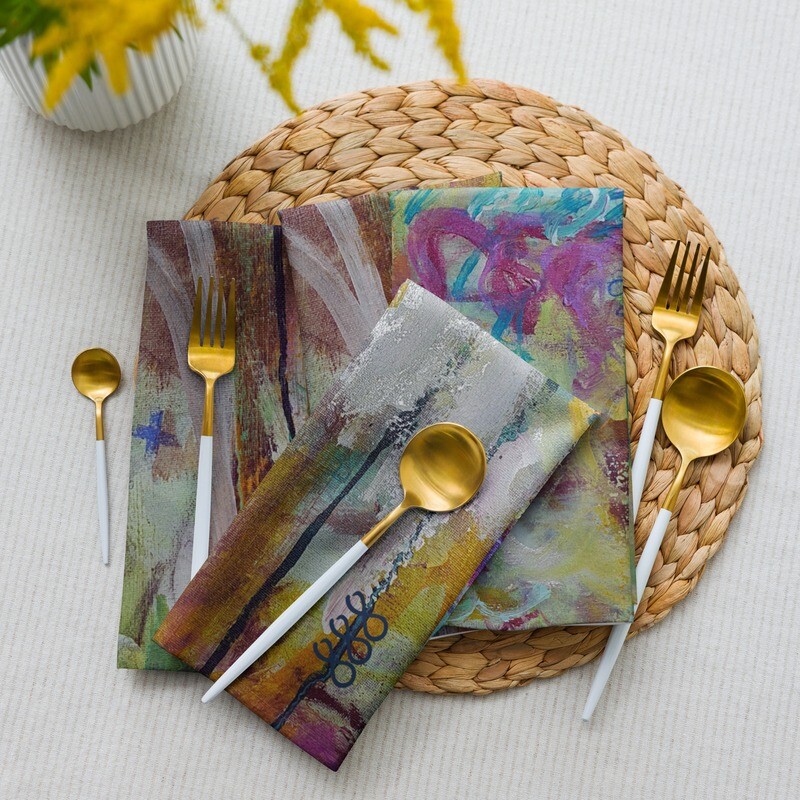 SERVILLETAS DE TELA (4) de inspiración MAGABUNDA: Obra &quot;LORETO&quot; (Para vivir bonito) / Cloth napkin set
