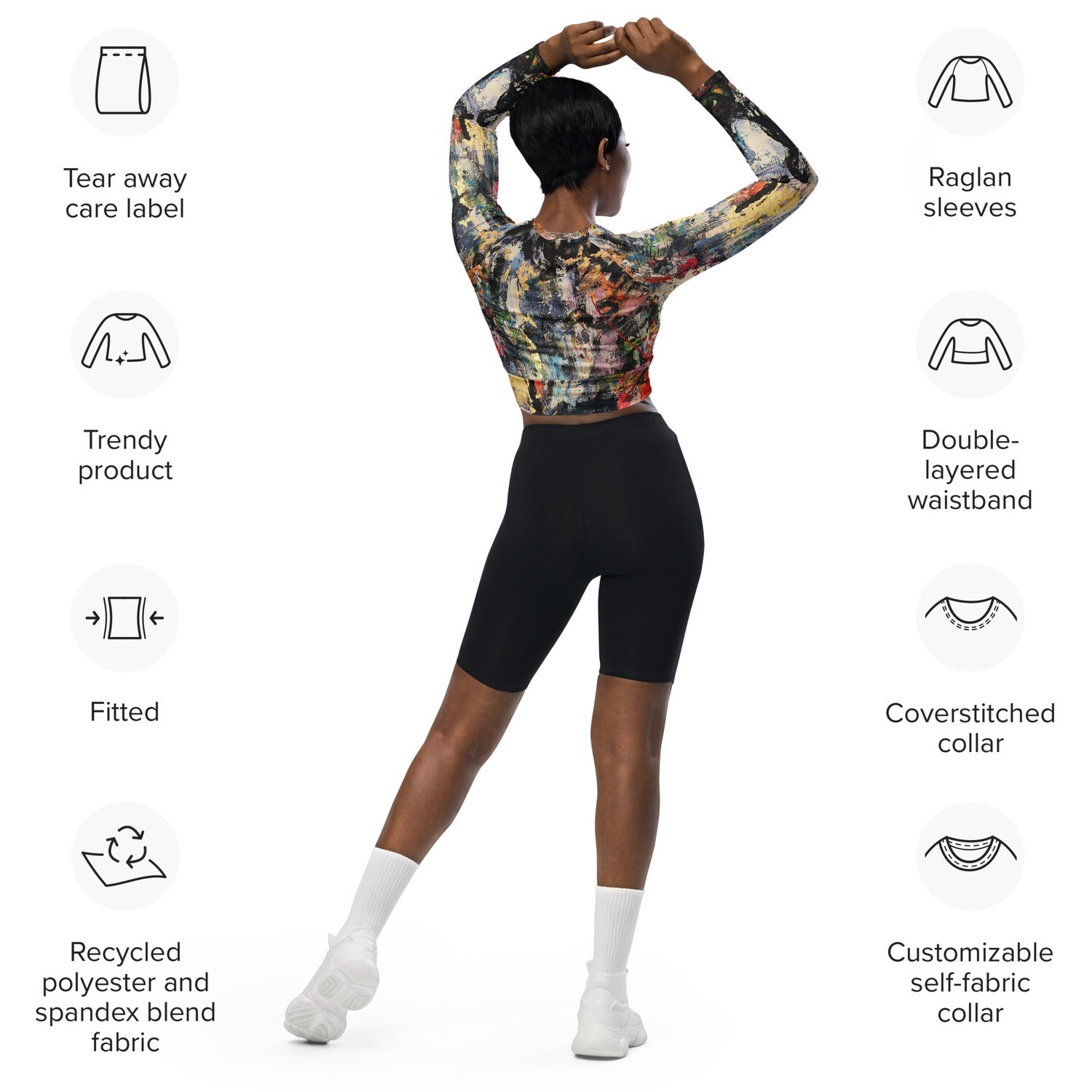 ARTE PARA VESTIR de inspiracion MAGABUNDA: de Obra &quot;ECSTATIC DANCERS&quot; Crop top manga larga con spandex (Vestir bonito) /Recycled long-sleeve crop top