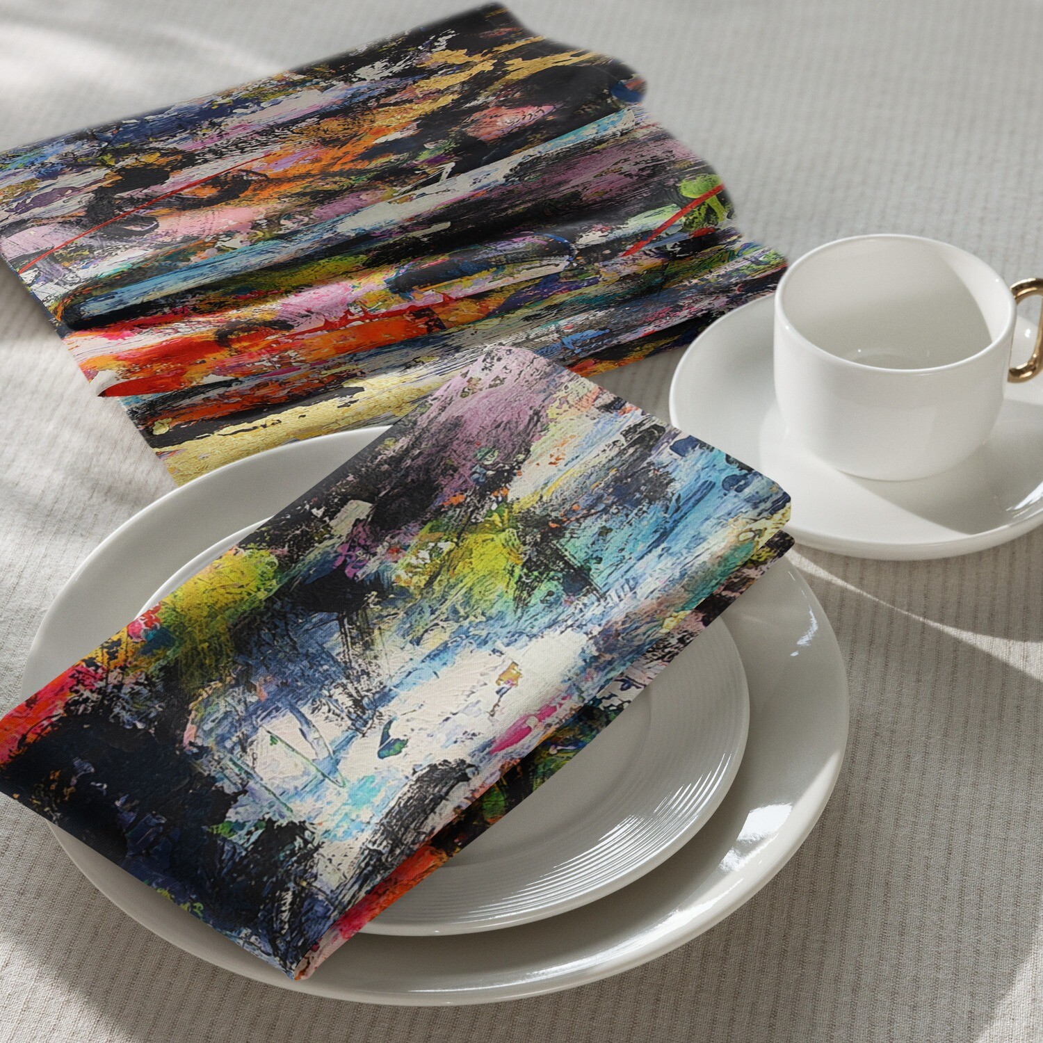 SERVILLETAS DE TELA (4) de inspiración MAGABUNDA: Obra &quot;ECSTATIC DANCERS&quot; (Para vivir bonito) / Cloth napkin set