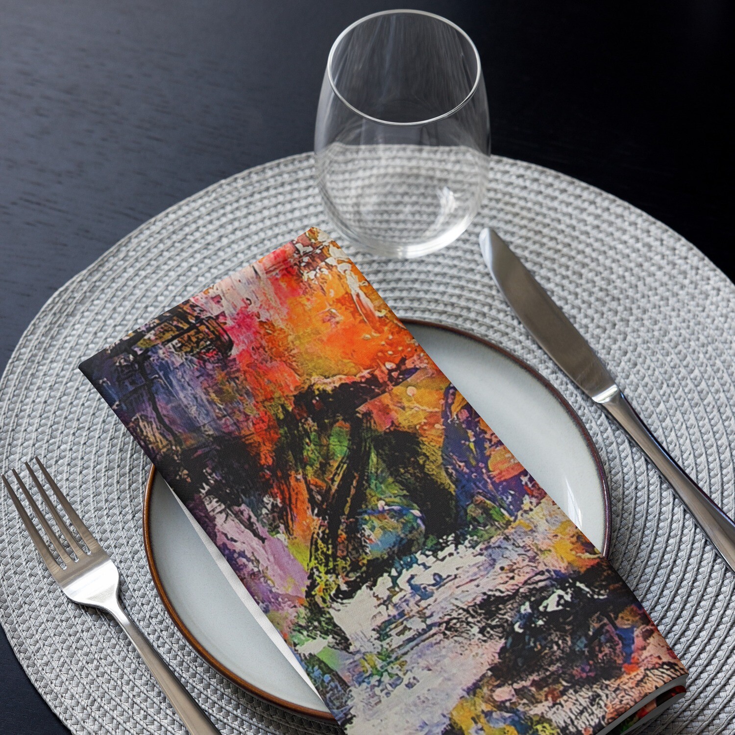 SERVILLETAS DE TELA (4) de inspiración MAGABUNDA: Obra &quot;ECSTATIC DANCERS&quot; (Para vivir bonito) / Cloth napkin set