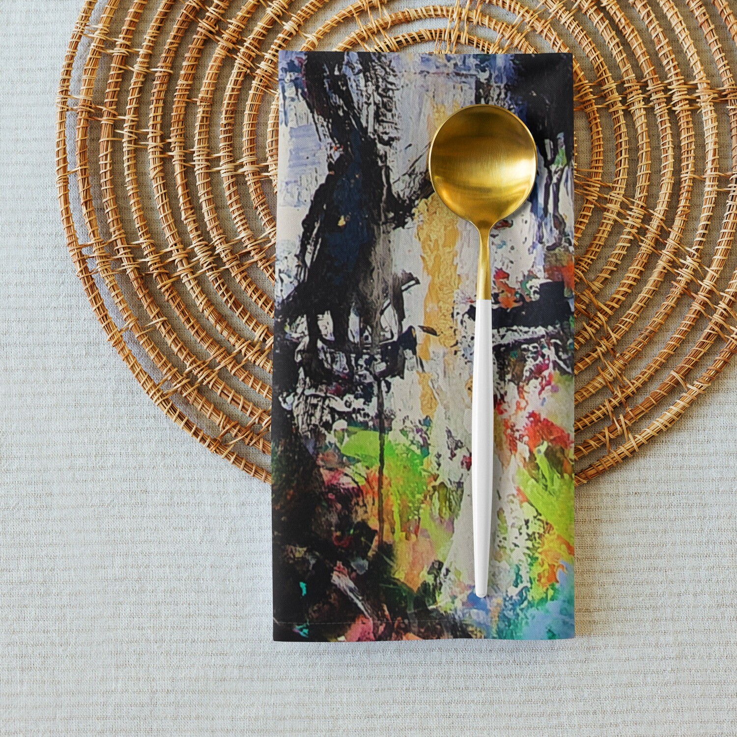 SERVILLETAS DE TELA (4) de inspiración MAGABUNDA: Obra &quot;ECSTATIC DANCERS&quot; (Para vivir bonito) / Cloth napkin set