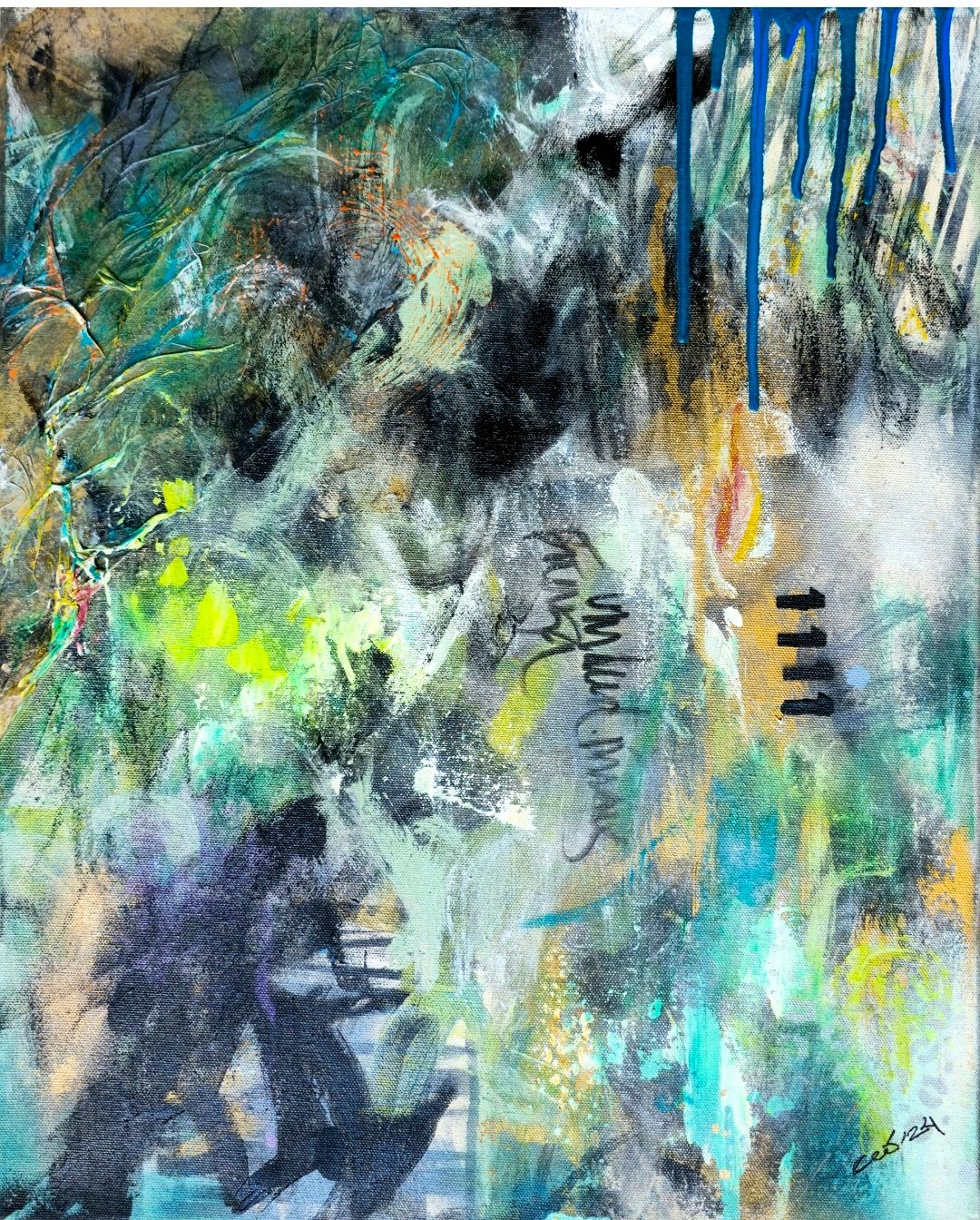&quot;11 11&quot; - UN MENSAJE - CAOS CONVERTED. OBRA ORIGINAL MAGABUNDA DE TECNICA MIXTA EN CANVAS / ENMARCADO SENILLO (1 DE 2 PIEZAS DE LA SERIE)