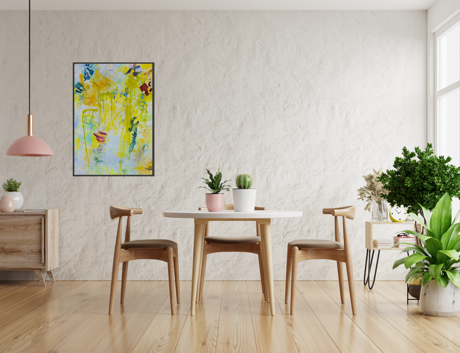 &quot;SPRING RISING&quot; OBRA ORIGINAL MAGABUNDA DE TECNICA MIXTA EN CANVAS / ENMARCADO NEGRO CON MARIALUISA (1 DE 2 PIEZAS DE LA SERIE)