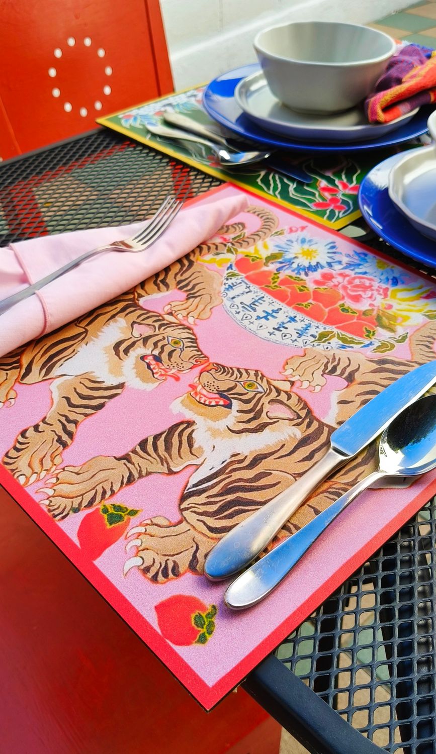 &quot;FOLIE: Exotic animals having fun&quot; 6 INDIVIDUALES RÍGIDOS/BAJO PLATOS MDF DOBLE VISTA - &quot;MAGABUNDA&quot; HOME STYLING