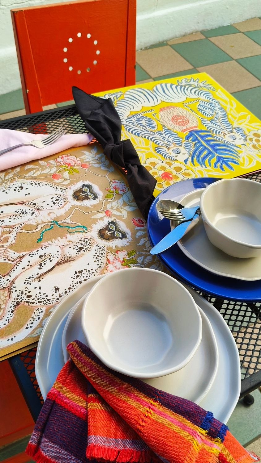 &quot;FOLIE: Exotic animals having fun&quot; 6 INDIVIDUALES RÍGIDOS/BAJO PLATOS MDF DOBLE VISTA - &quot;MAGABUNDA&quot; HOME STYLING