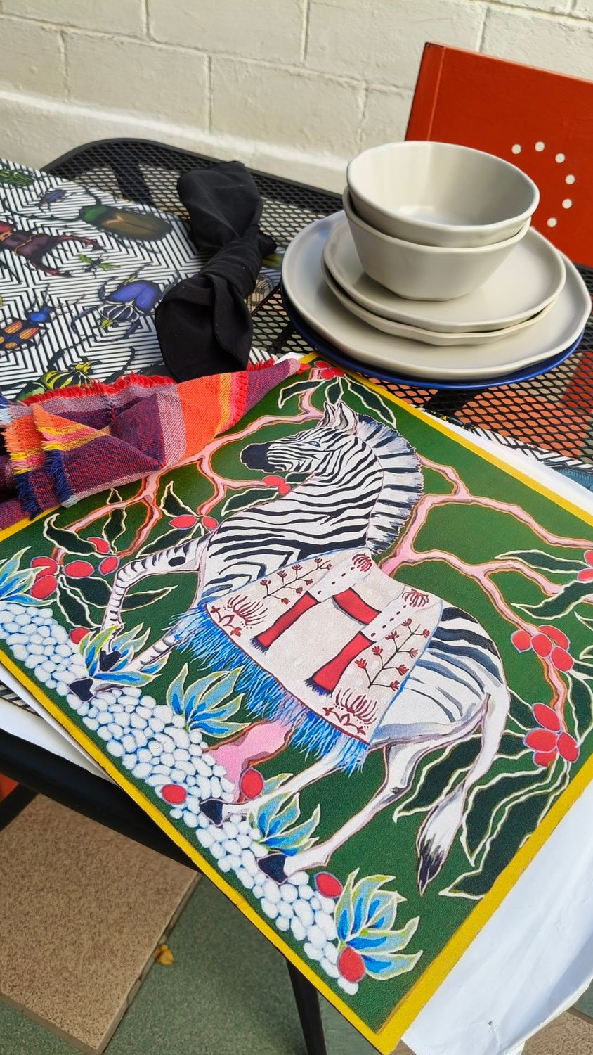 &quot;FOLIE: Exotic animals having fun&quot; 6 INDIVIDUALES RÍGIDOS/BAJO PLATOS MDF DOBLE VISTA - &quot;MAGABUNDA&quot; HOME STYLING
