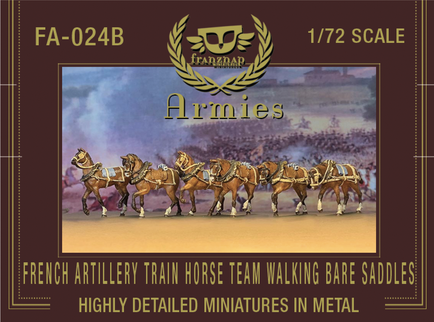 FA-024B French Artillery Train Horse Team Walking Bare Saddles