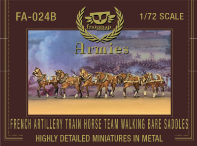 FA-024B French Artillery Train Horse Team Walking Bare Saddles