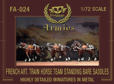 FA-024A French Artillery Train Horse Team Standing Bare Saddles