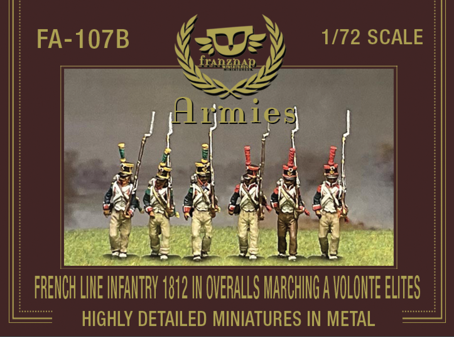 FA-107B French Line Infantry 1812 in Overalls Marching a Volonte' Elites