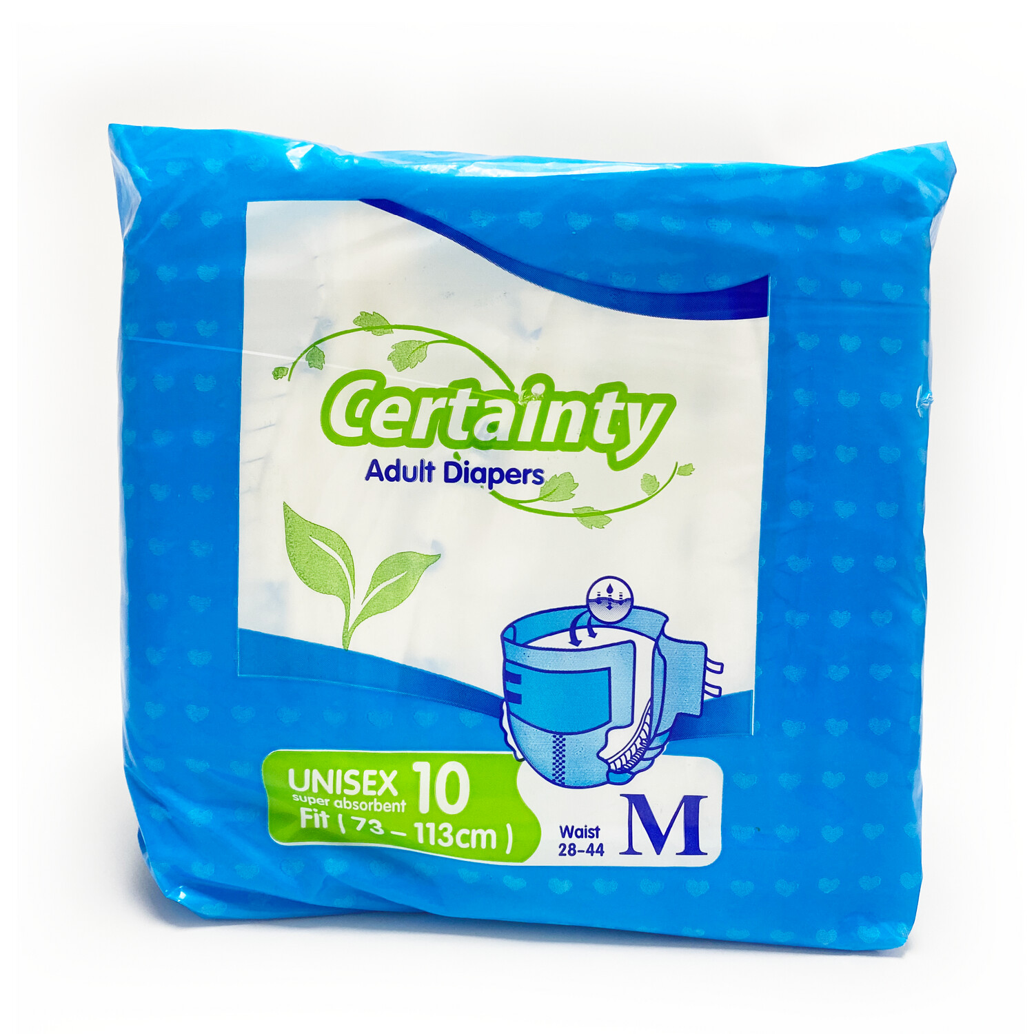 Adult Nappies (Slips) 10s - Certainty, Waist Size: Medium (73 to 113cm)
