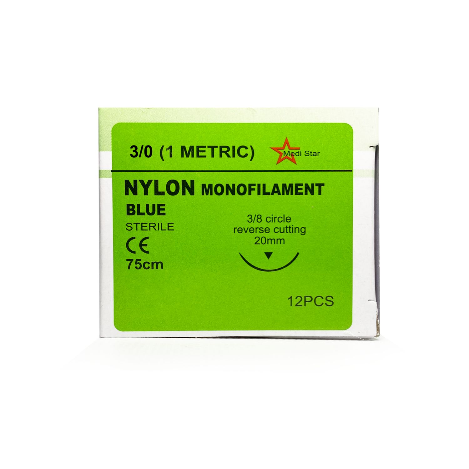 Sutures - Nylon &amp; Chromic, Type: Nylon Monofilament (Blue), Pack Size: Each (1), Size: 3/0 (0.20 - 0.249mm)