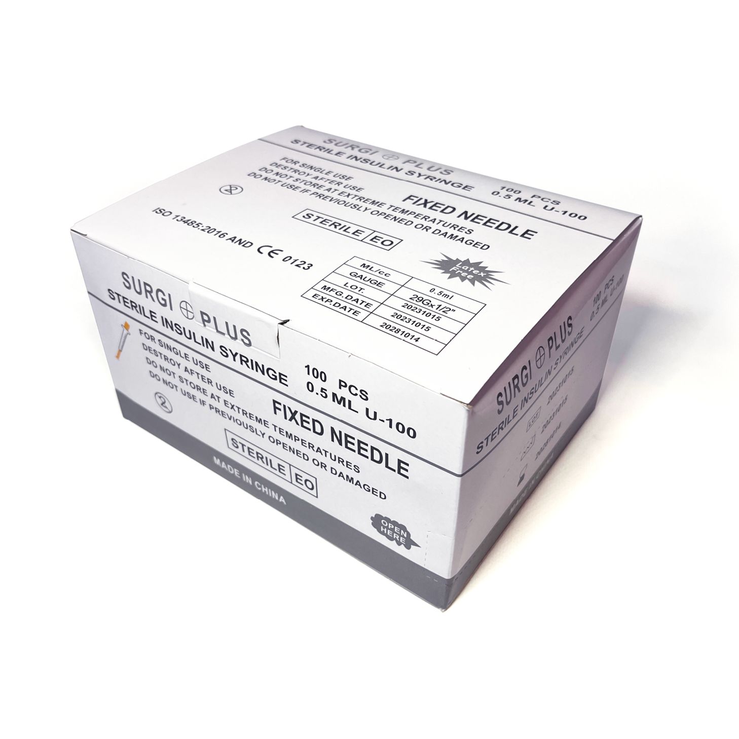 Insulin Syringe + Needle, Type: SYRINGE INSULIN 0.5ML+ 29G 100